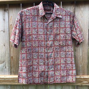 Tori Richard Men's Shirt Rust Red Mosaic Print Cotton Lawn Hawaiian Size L